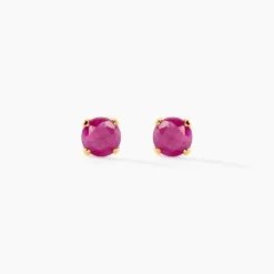Boucles D'oreilles Puces Elea Serti Griffe Or Jaune Rubis