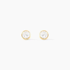 Boucles D'oreilles Puces Elda Serti Clos Or Jaune Oxyde De Zirconium