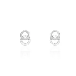 Boucles D'oreilles Puces Edmee Double Cercles Or Blanc Oxyde
