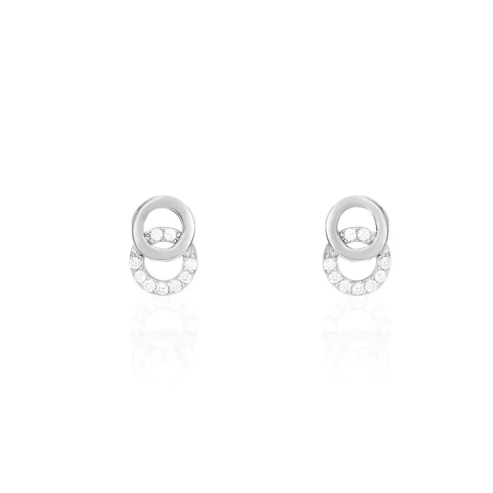 Boucles D'oreilles Puces Edmee Double Cercles Or Blanc Oxyde