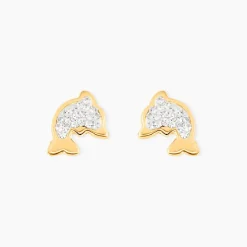 Boucles D'oreilles Puces Eleanor Dauphin 0 Or Jaune Strass