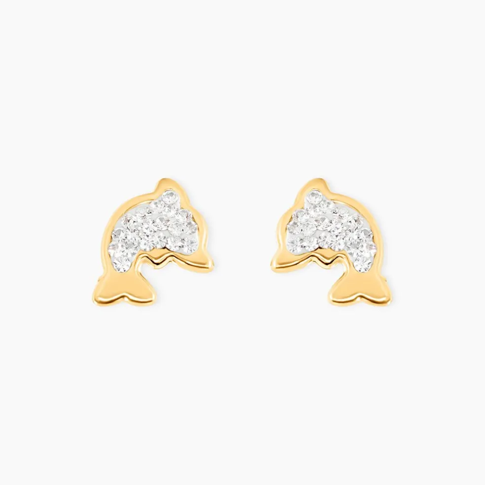 Boucles D'oreilles Puces Eleanor Dauphin 0 Or Jaune Strass