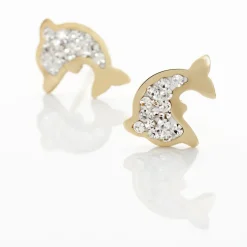 Boucles D'oreilles Puces Eleanor Dauphin 0 Or Jaune Strass