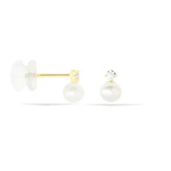 Boucles D'oreilles Puces Eolande Or Jaune Perle De Culture