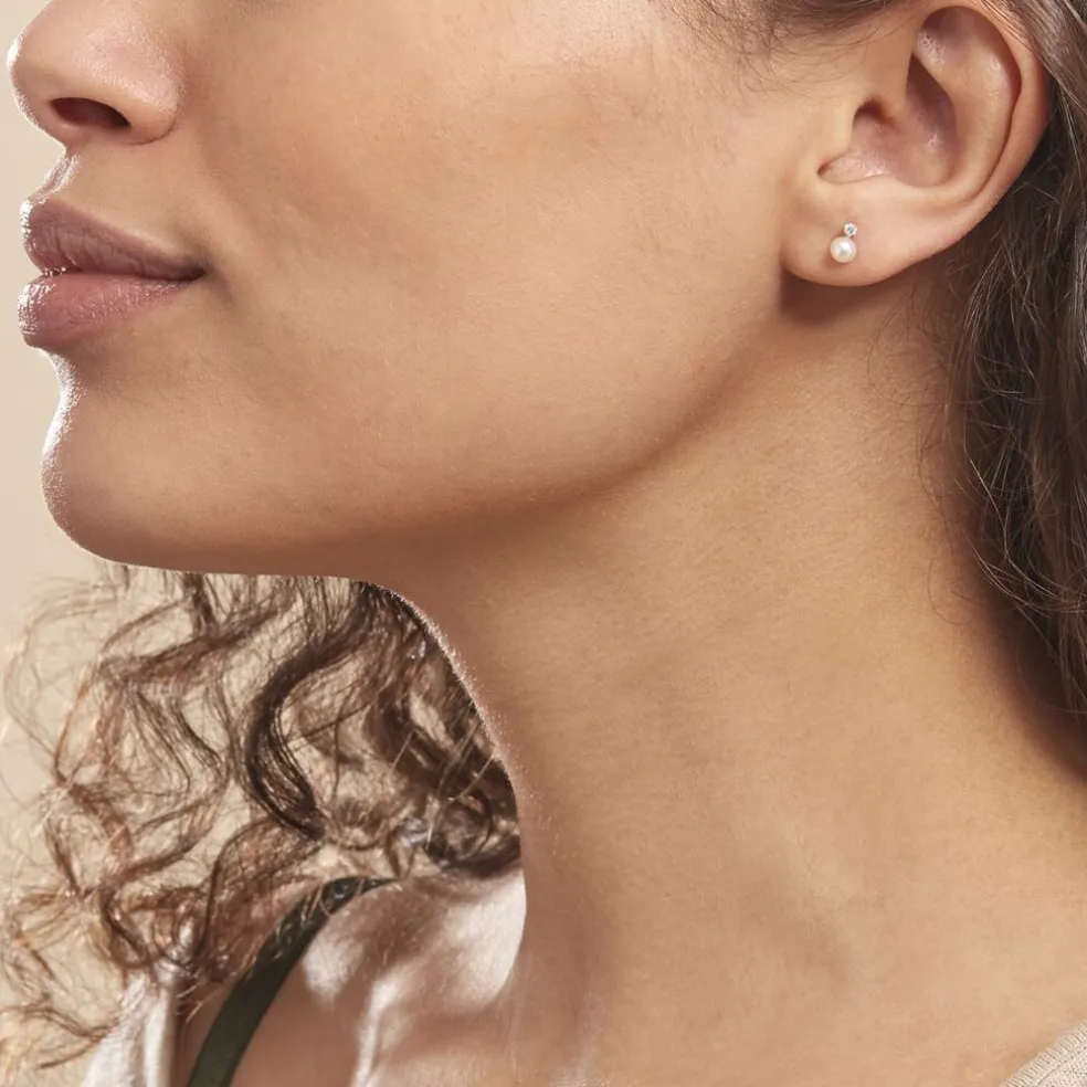 Boucles D'oreilles Puces Eolande Or Jaune Perle De Culture