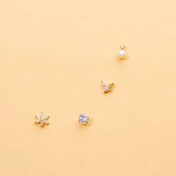 Boucles D'oreilles Puces Eolande Or Jaune Perle De Culture