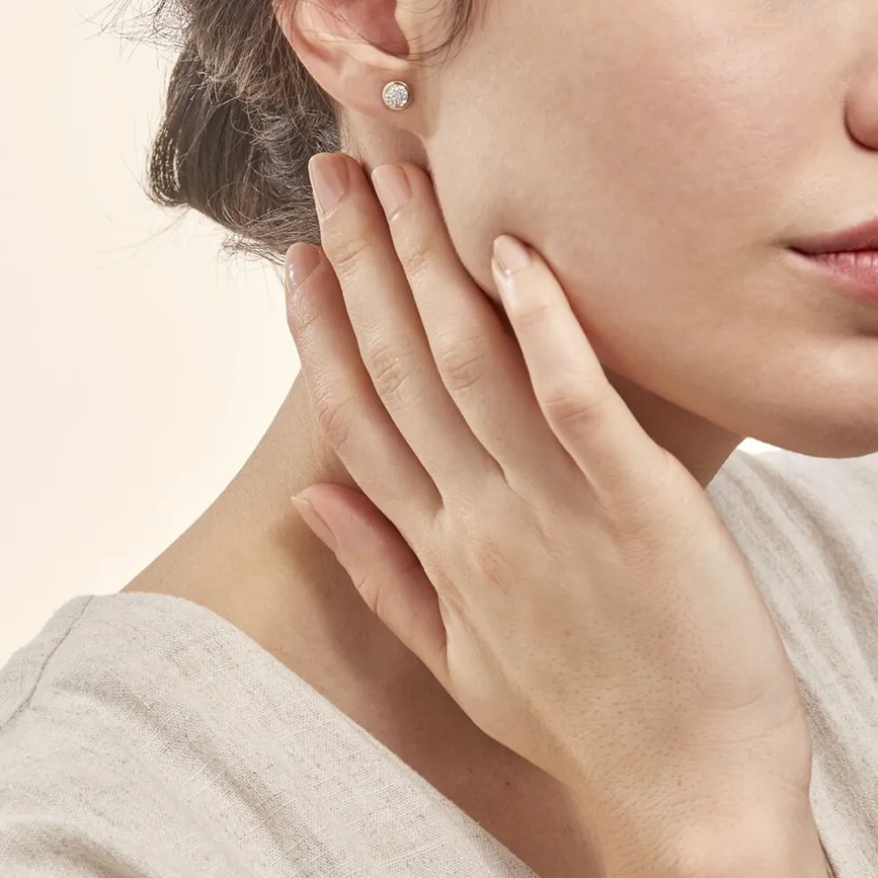 Boucles D'oreilles Puces Edmee Cercle 0 Or Jaune Strass