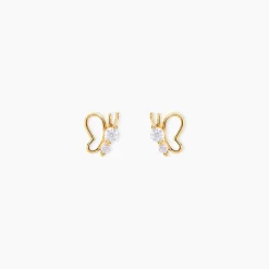 Boucles D'oreilles Puces Evaelle Papillon Or Jaune Oxyde De Zirconium