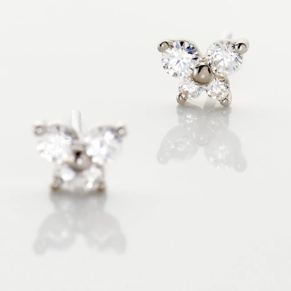 Boucles D'oreilles Puces Eleanor Fleur Or Blanc Oxyde De Zirconium