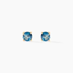 Boucles D'oreilles Puces Elea Or Jaune Topaze Bleu London