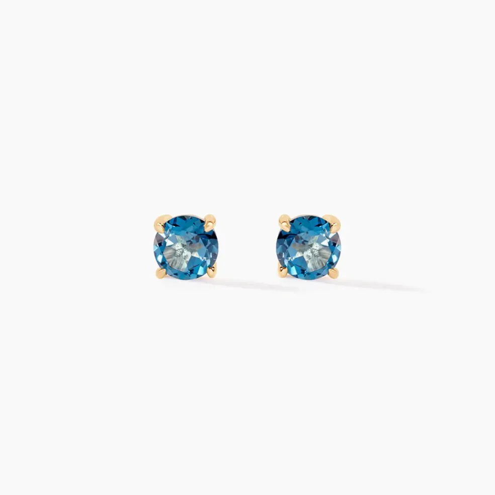 Boucles D'oreilles Puces Elea Or Jaune Topaze Bleu London