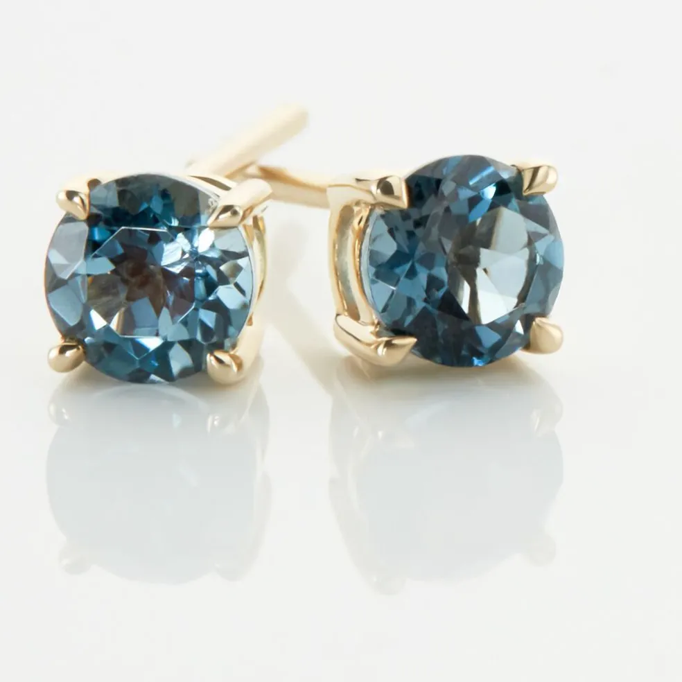 Boucles D'oreilles Puces Elea Or Jaune Topaze Bleu London