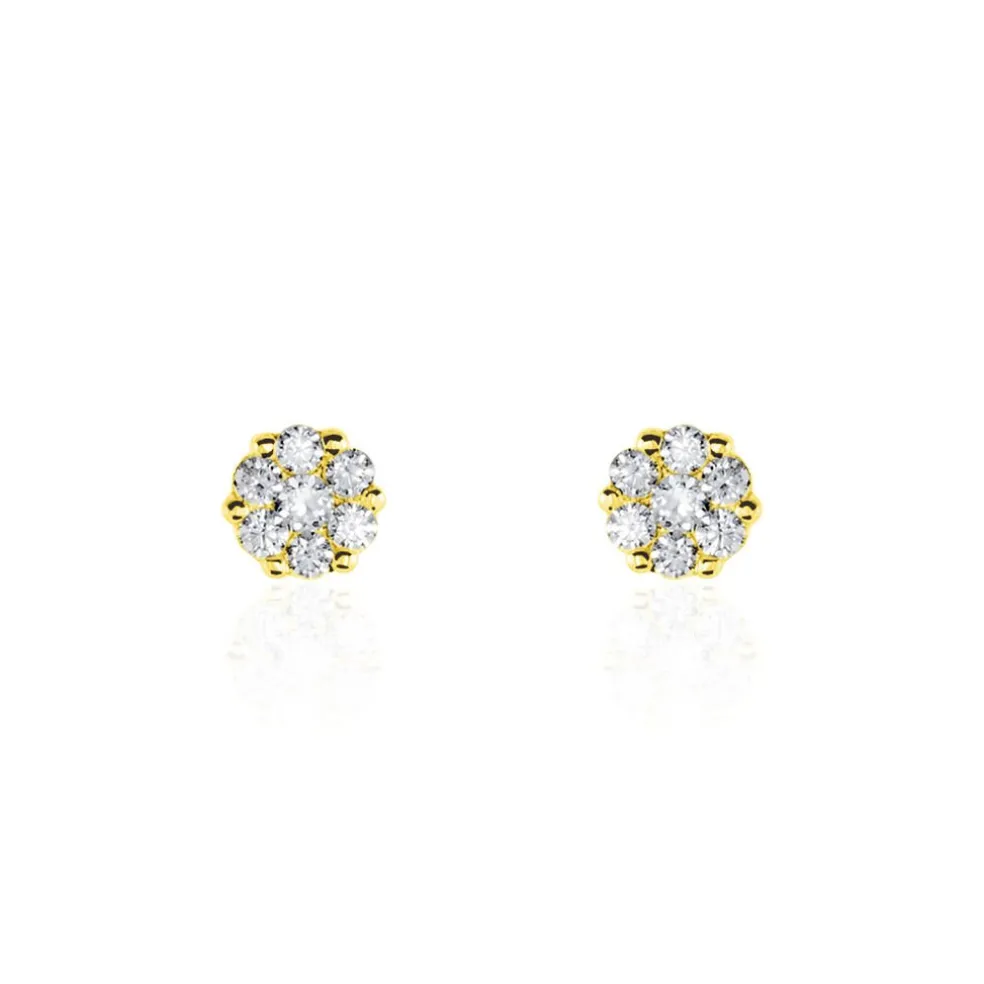Boucles D'oreilles Puces Eleanor Fleur Or Jaune Oxyde De Zirconium
