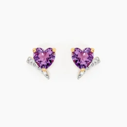 Boucles D'oreilles Puces Eva Or Jaune Amethyste Et Oxyde De Zirconium