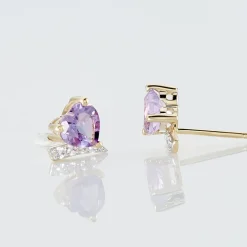 Boucles D'oreilles Puces Eva Or Jaune Amethyste Et Oxyde De Zirconium