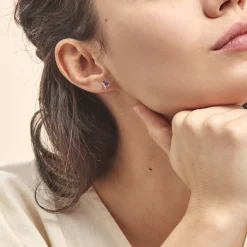 Boucles D'oreilles Puces Eva Or Jaune Amethyste Et Oxyde De Zirconium