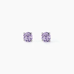 Boucles D'oreilles Puces Elea Serti Griffes 3 Or Blanc Amethyste