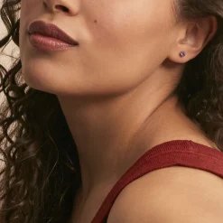 Boucles D'oreilles Puces Elea Serti Griffes 3 Or Blanc Amethyste