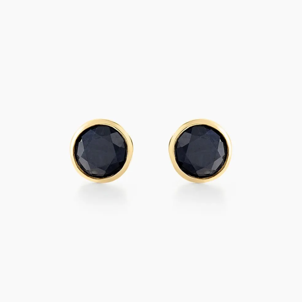 Boucles D'oreilles Puces Edy Serti Clos Or Jaune Saphir