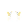 Boucles D'oreilles Puces Evaelle Papillon Or Jaune Oxyde De Zirconium