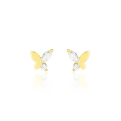Boucles D'oreilles Puces Evaelle Papillon Or Jaune Oxyde De Zirconium