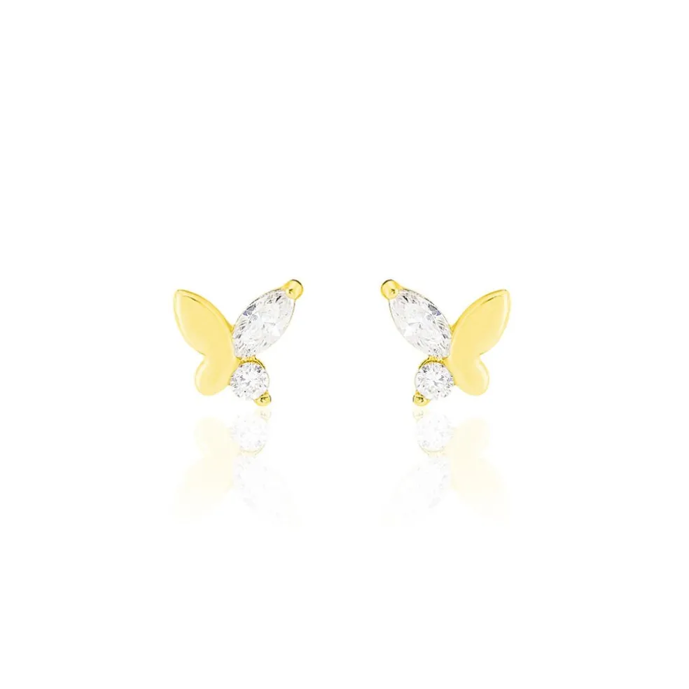 Boucles D'oreilles Puces Evaelle Papillon Or Jaune Oxyde De Zirconium