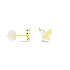 Boucles D'oreilles Puces Evaelle Papillon Or Jaune Oxyde De Zirconium