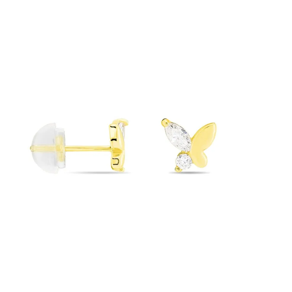 Boucles D'oreilles Puces Evaelle Papillon Or Jaune Oxyde De Zirconium