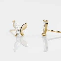 Boucles D'oreilles Puces Evaelle Papillon Or Jaune Oxyde De Zirconium