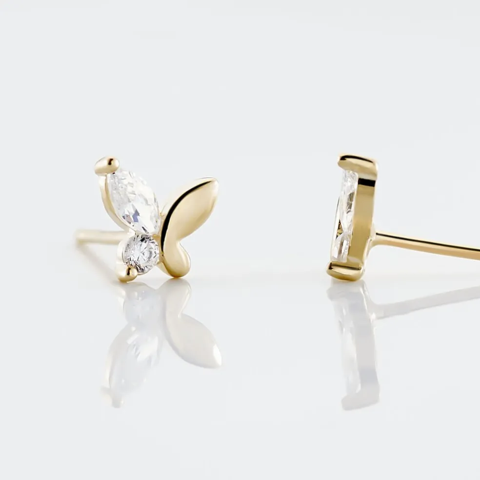 Boucles D'oreilles Puces Evaelle Papillon Or Jaune Oxyde De Zirconium