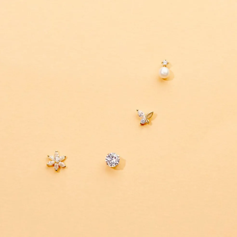 Boucles D'oreilles Puces Evaelle Papillon Or Jaune Oxyde De Zirconium