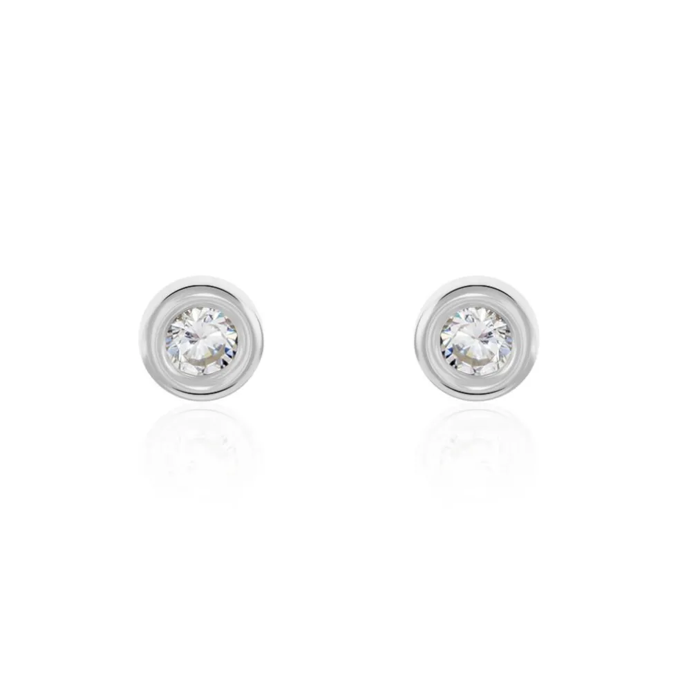 Boucles D'oreilles Puces Eden Serti Pneu Or Blanc Oxyde De Zirconium