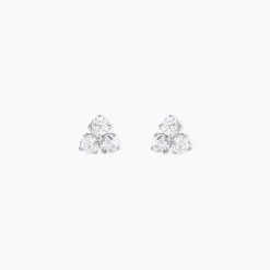 Boucles D'oreilles Puces Eleanor Fleur Or Blanc Oxyde De Zirconium
