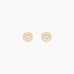 Boucles D'oreilles Puces Eleanor Fleur Or Jaune Oxyde De Zirconium