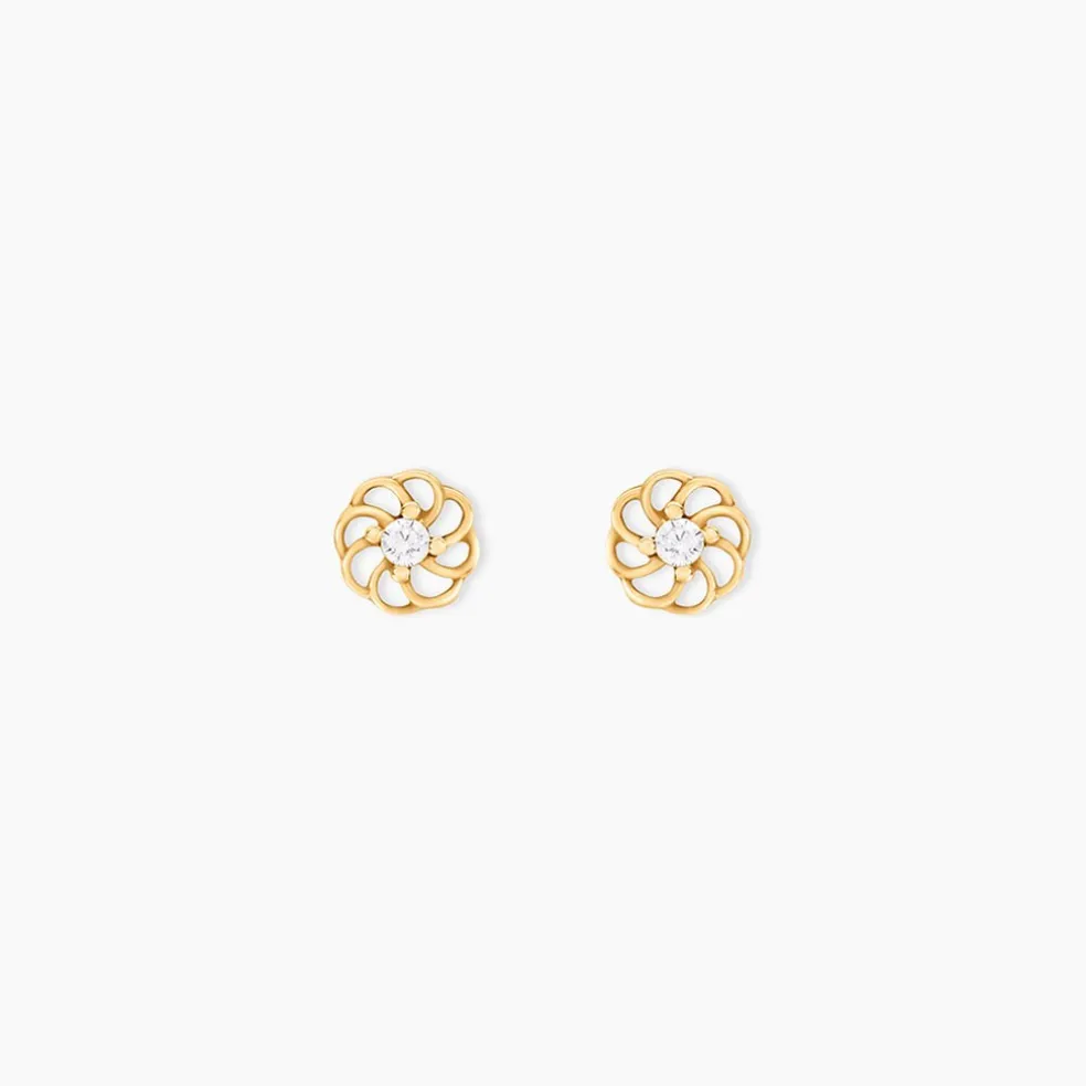Boucles D'oreilles Puces Eleanor Fleur Or Jaune Oxyde De Zirconium