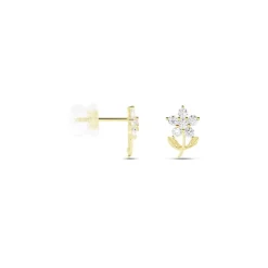 Boucles D'oreilles Puces Eleanor Fleur Or Jaune Oxyde De Zirconium