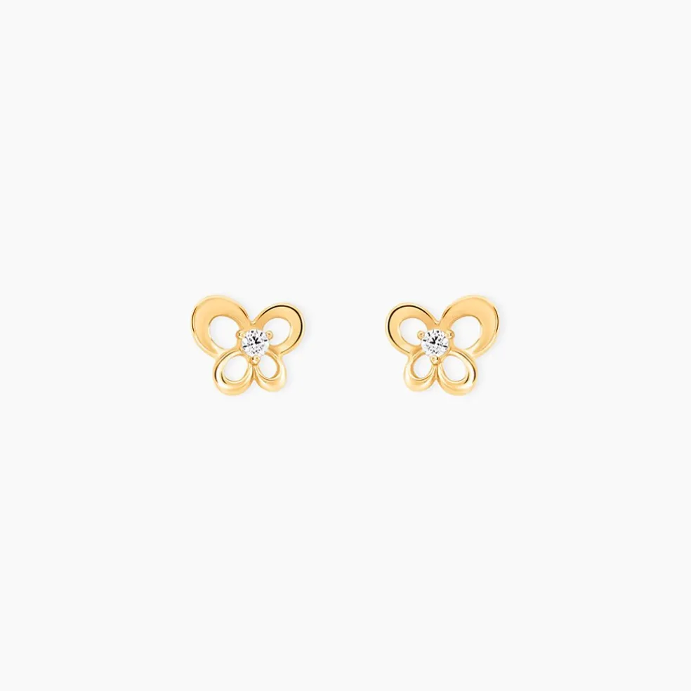 Boucles D'oreilles Puces Eleanor Fleur Or Jaune Oxyde De Zirconium
