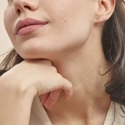 Boucles D'oreilles Puces Eleanor Fleur Or Jaune Oxyde De Zirconium