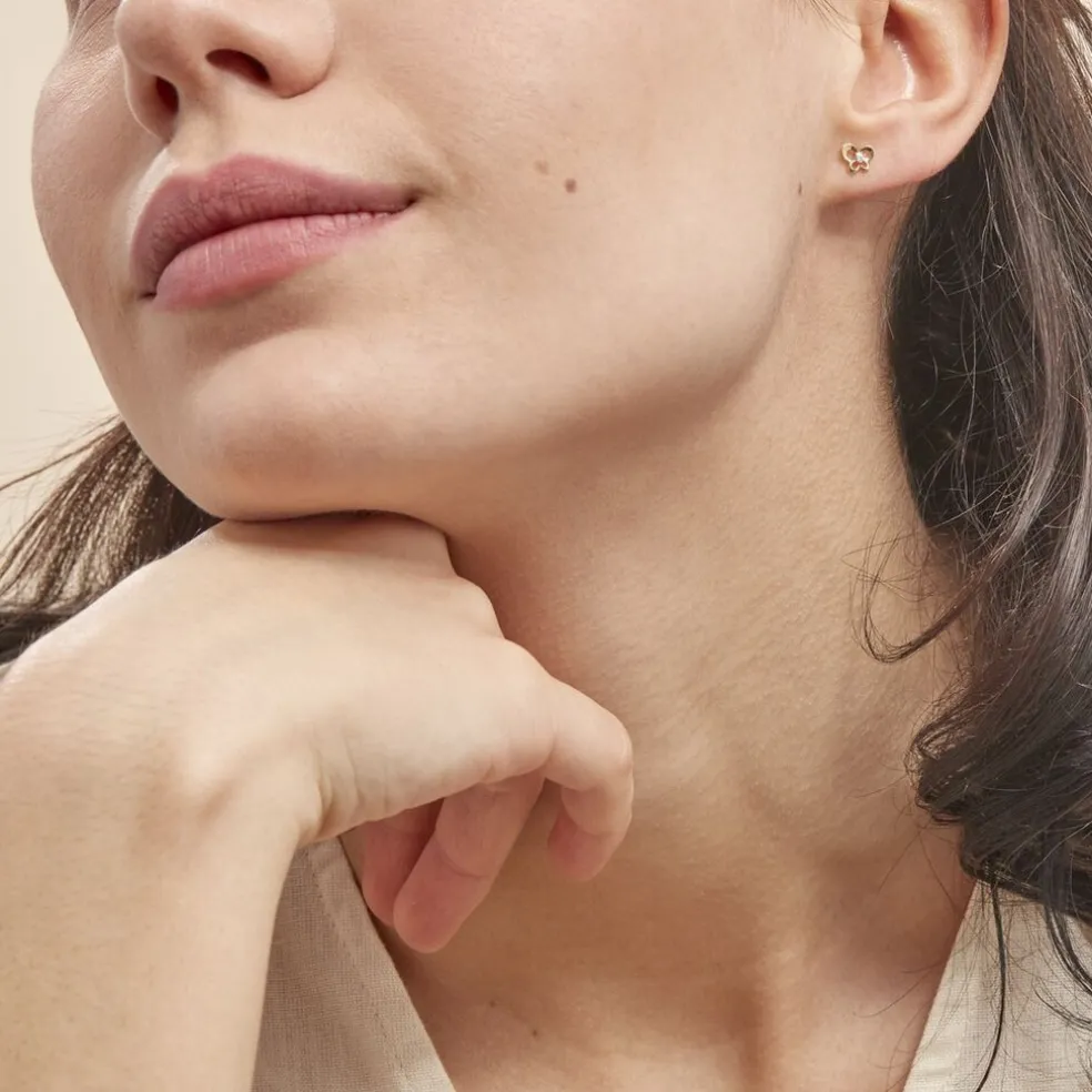 Boucles D'oreilles Puces Eleanor Fleur Or Jaune Oxyde De Zirconium