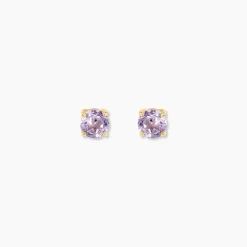 Boucles D'oreilles Puces Elea Or Jaune Amethyste Violet