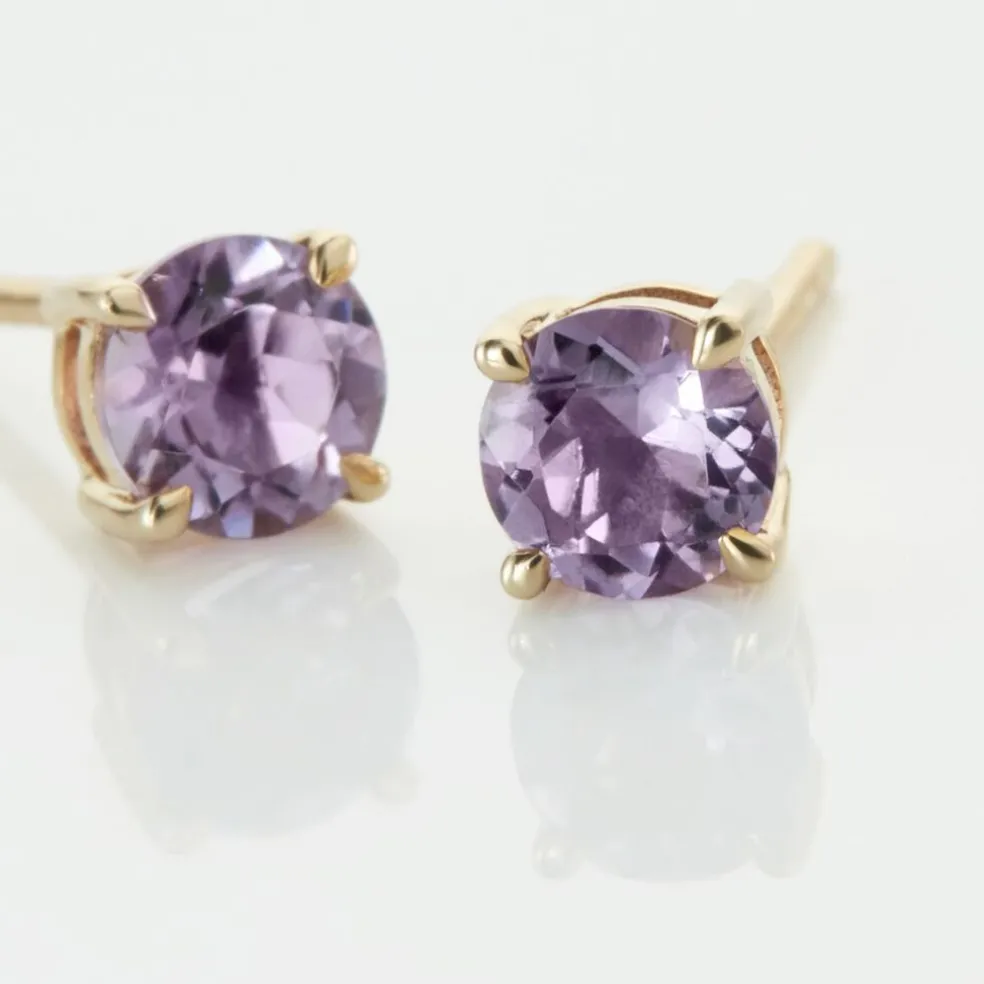 Boucles D'oreilles Puces Elea Or Jaune Amethyste Violet