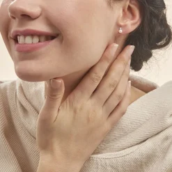 Boucles D'oreilles Puces Eolande Or Blanc Perle De Culture Et Oxyde