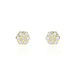 Boucles D'oreilles Puces Eleanor Fleur Or Jaune Oxyde De Zirconium