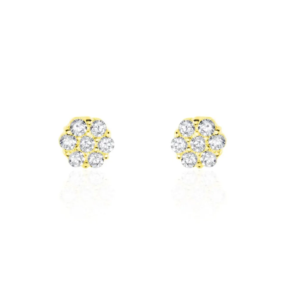 Boucles D'oreilles Puces Eleanor Fleur Or Jaune Oxyde De Zirconium