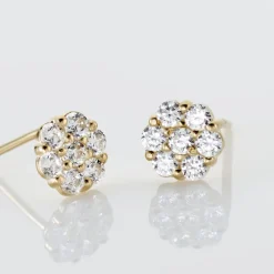 Boucles D'oreilles Puces Eleanor Fleur Or Jaune Oxyde De Zirconium