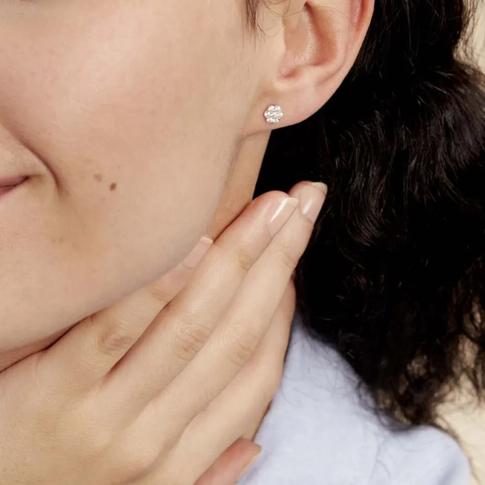 Boucles D'oreilles Puces Eleanor Fleur Or Jaune Oxyde De Zirconium