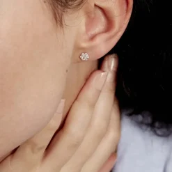 Boucles D'oreilles Puces Eleanor Fleur Or Jaune Oxyde De Zirconium