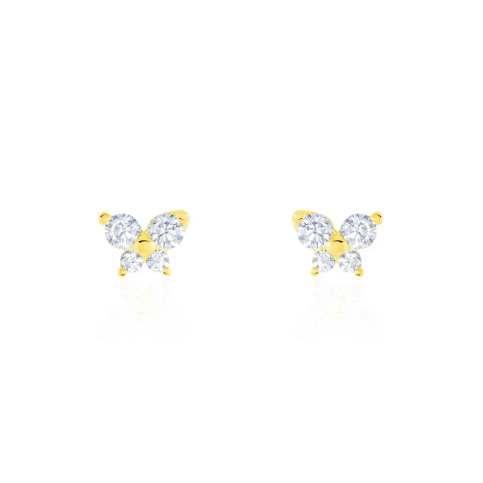 Boucles D'oreilles Puces Eleanor Fleur Or Jaune Oxyde De Zirconium