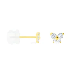 Boucles D'oreilles Puces Eleanor Fleur Or Jaune Oxyde De Zirconium