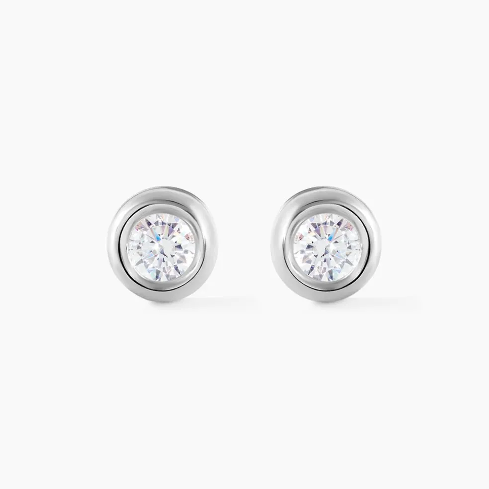 Boucles D'oreilles Puces Eden Serti Pneu Or Blanc Oxyde De Zirconium